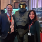 Paul Fogolin, Director, Policy at the Entertainment Software Association of Canada along with Mojdeh Gharbi and Master Chief during Video Games on the Hill 2020