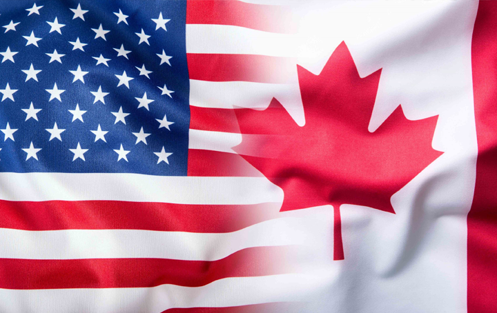 US and Canadian flags combined
